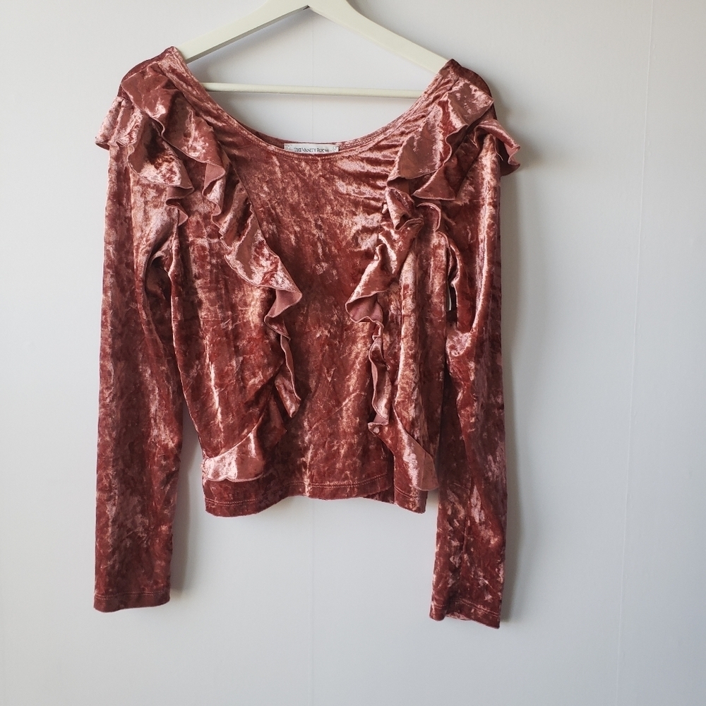 The vanity room crushed velvet ruffle top
